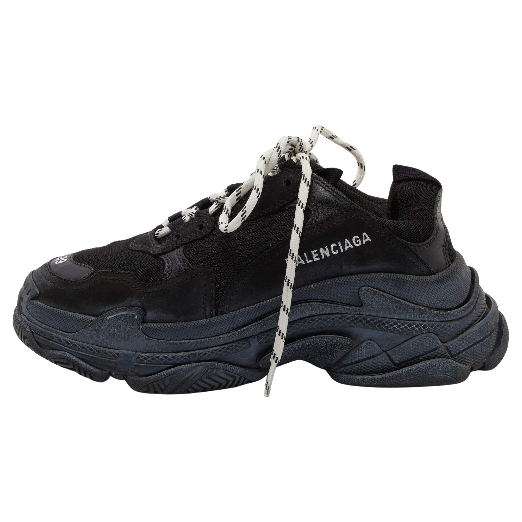 Balenciaga Black Mesh and Leather Triple S Sneakers Size 39