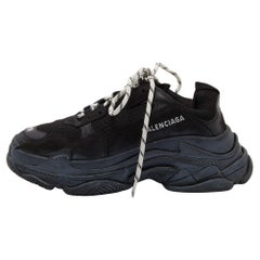 Balenciaga Black Mesh and Leather Triple S Sneakers Size 39