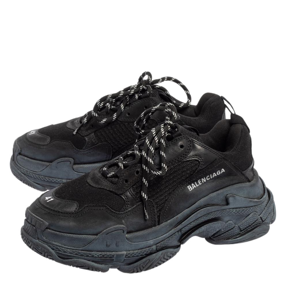Balenciaga Black Mesh And Leather Triple S Sneakers Size 41 at 1stDibs
