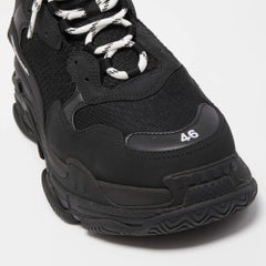 Balenciaga Black Mesh and Leather Triple S Sneakers Size 46