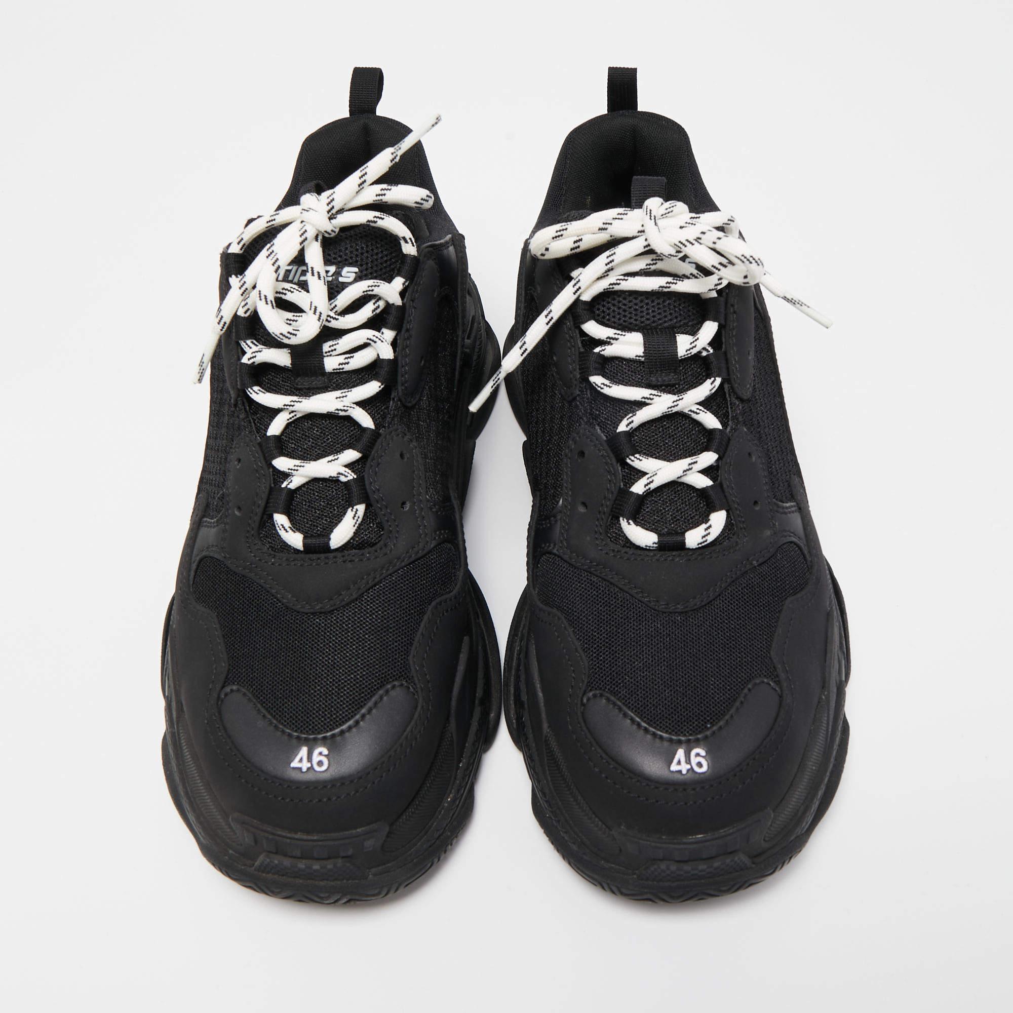 Balenciaga Black Mesh and Leather Triple S Sneakers Size 46 2