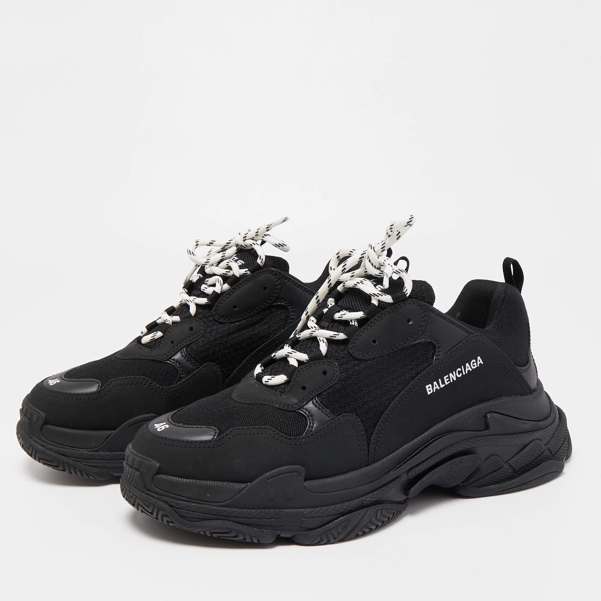 Balenciaga Black Mesh and Leather Triple S Sneakers Size 46 3