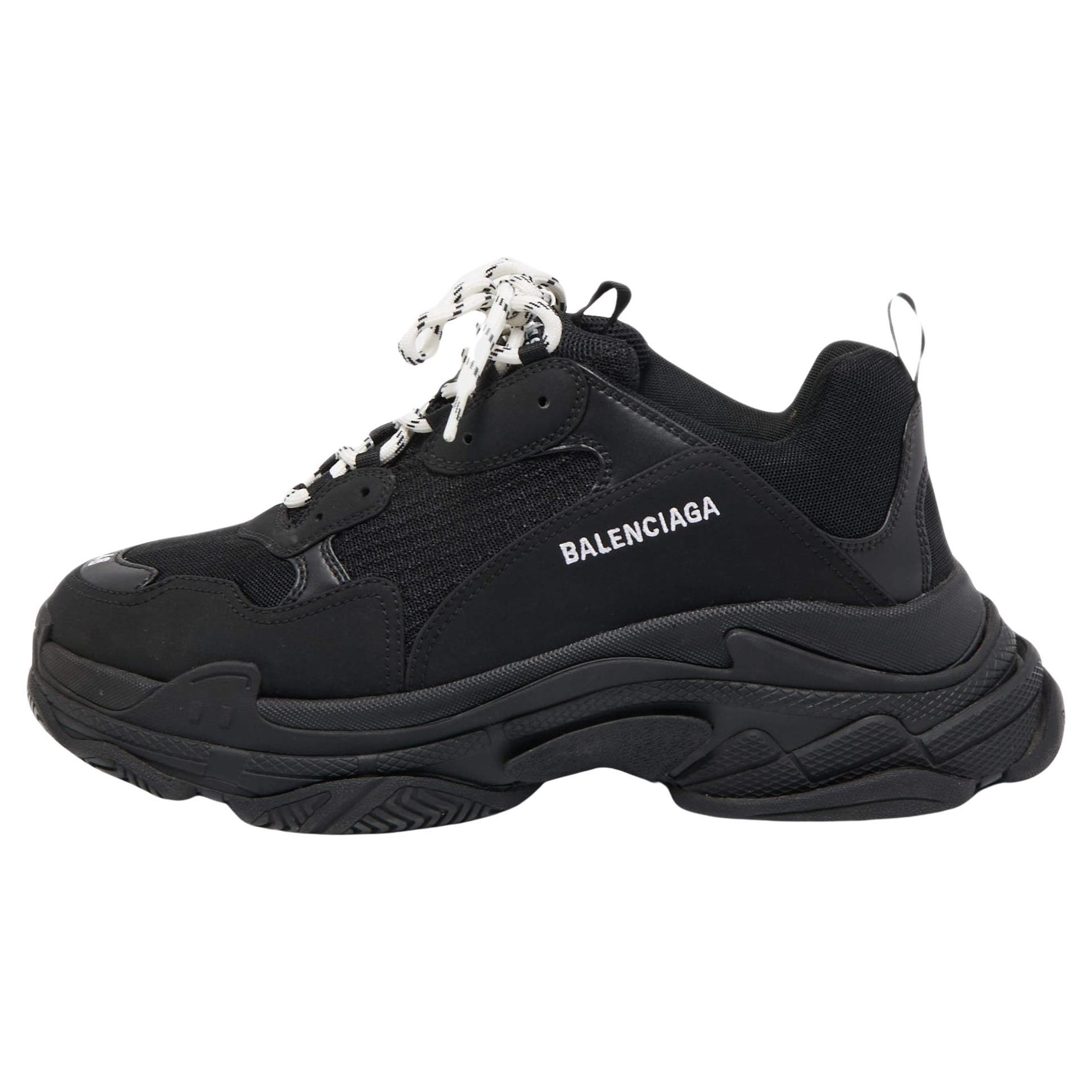 Balenciaga Black Mesh and Leather Triple S Sneakers Size 46