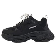 Used Balenciaga Black Mesh and Leather Triple S Sneakers Size 46