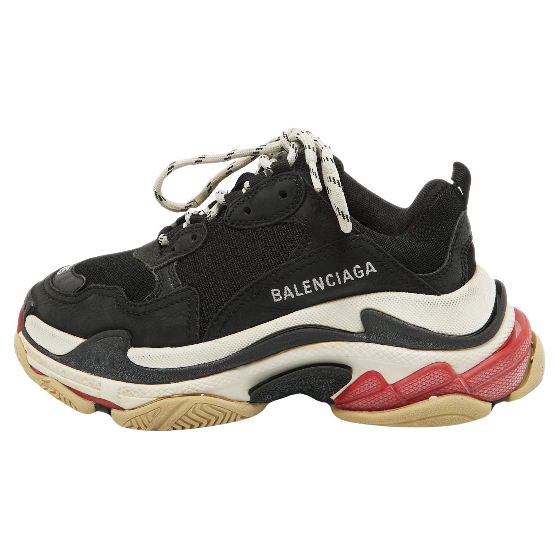 Balenciaga Black Mesh and Nubuck Leather Triple S Sneakers Size 35 For Sale