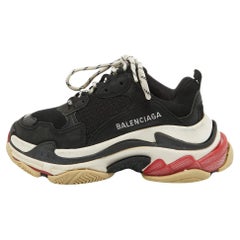 Used Balenciaga Black Mesh and Nubuck Leather Triple S Sneakers Size 35