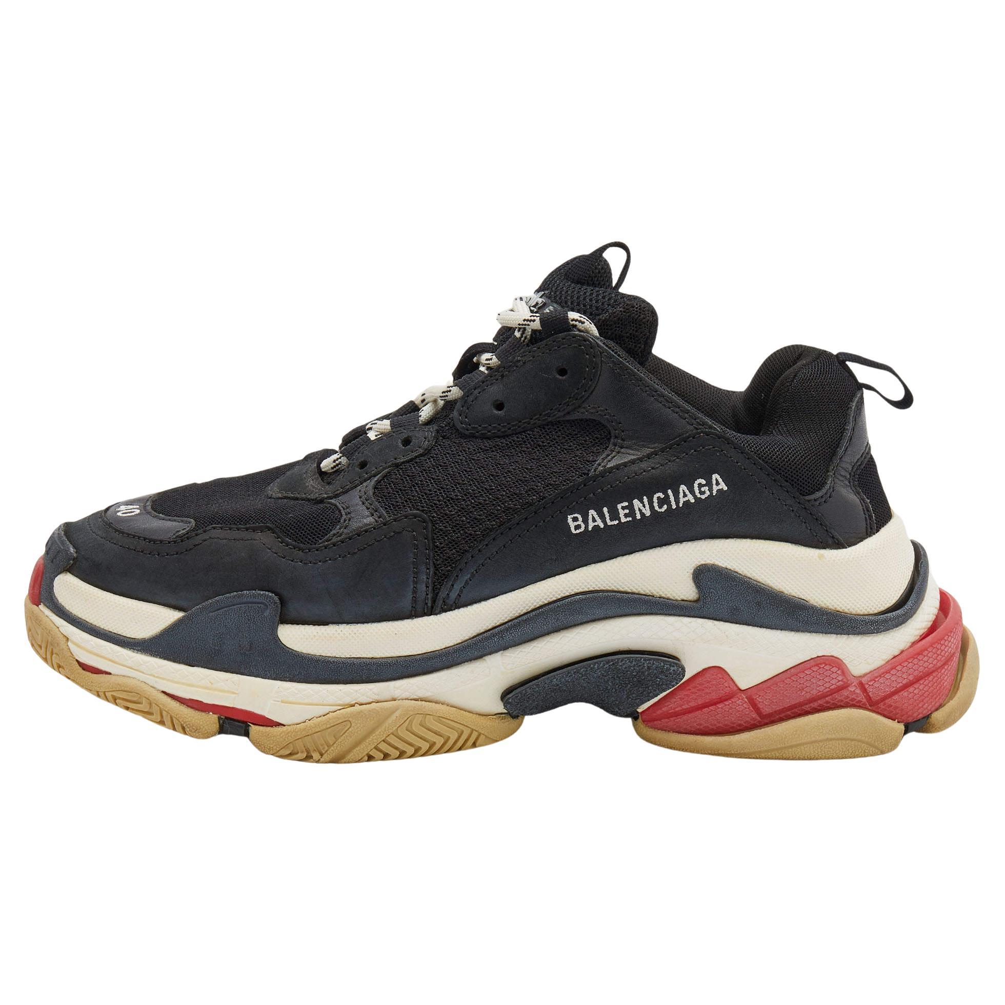 Balenciaga Black Mesh and Nubuck Leather Triple S Sneakers Size 40