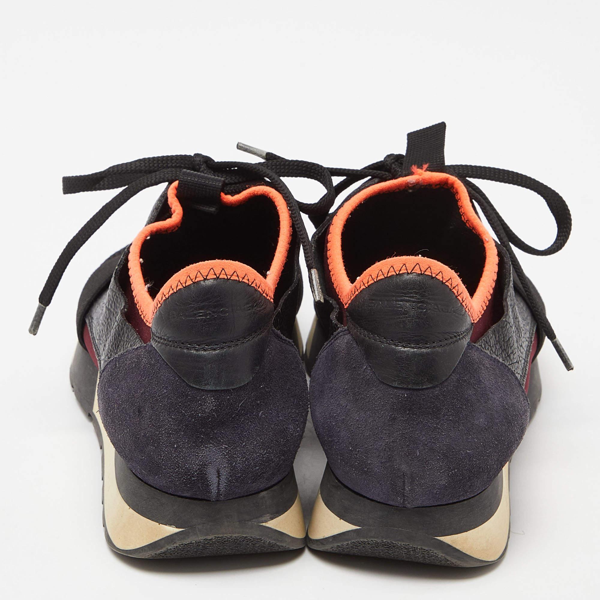 Balenciaga Black Mesh and Textured Leather Race Runner Sneakers Size 37 For Sale 1