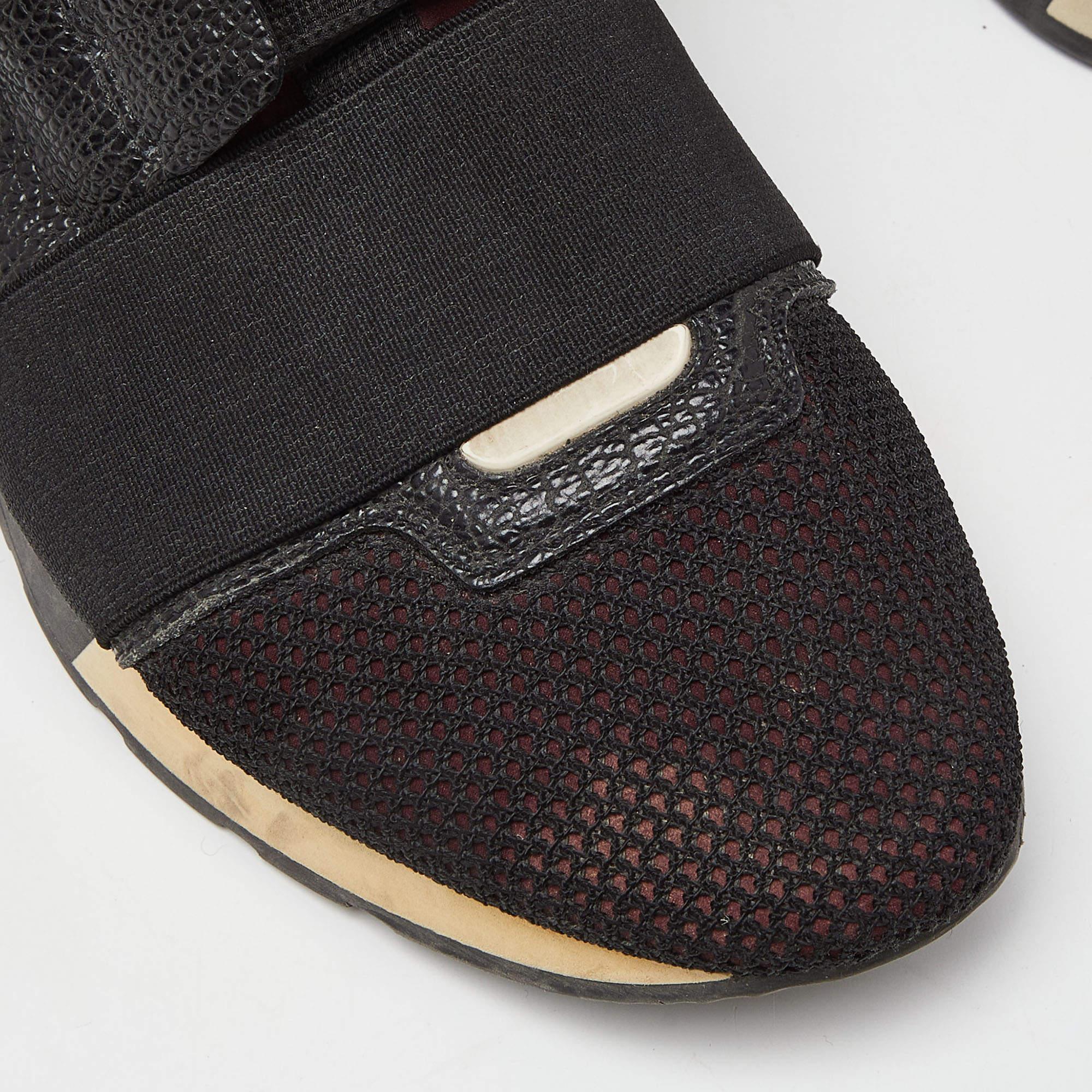 Balenciaga Black Mesh and Textured Leather Race Runner Sneakers Size 37 For Sale 4
