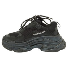 Used Balenciaga Black Mesh Nubuck and Nubuck Triple S Sneakers Size 38