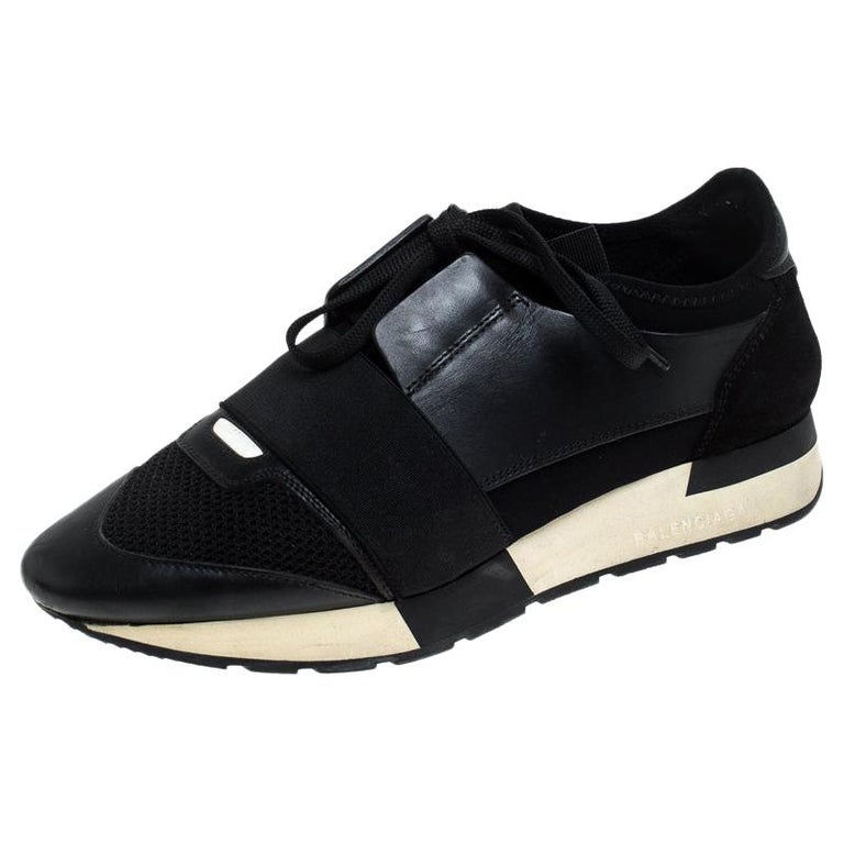 Balenciaga Black Mesh/Suede Leather Race Stretch Lace Up Sneakers Size ...