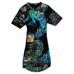 Balenciaga Schwarzes & mehrfarbiges Kleid mit tropischem Druck von Nicolas Ghesquiere