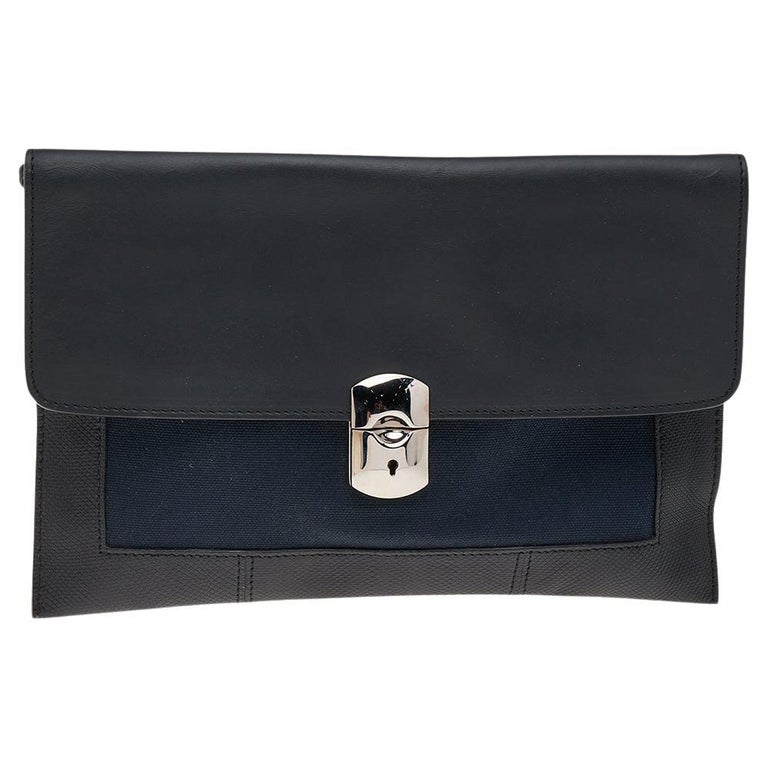 Black/Navy Leather And Ottoman Padlock Clutch Sale at 1stDibs