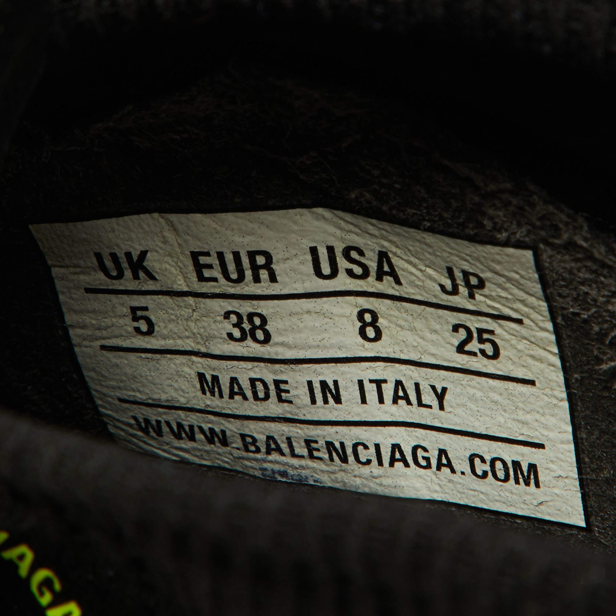 Balenciaga Black/Neon Green Logo Print Knit Fabric Speed Trainer Sneakers Size 3 2