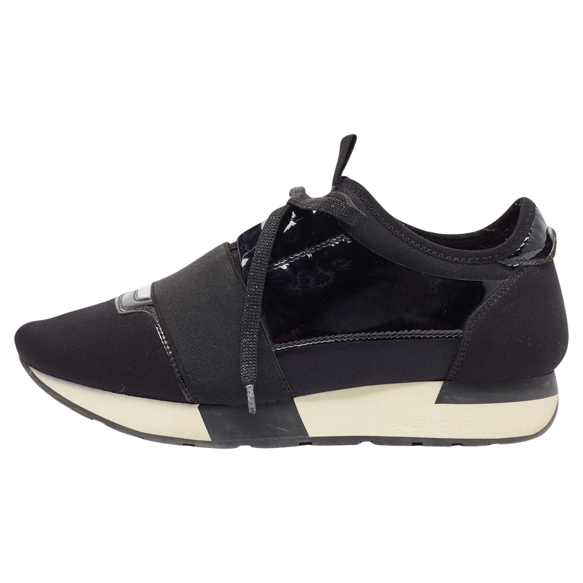 Balenciaga Black Neoprene and Patent Race Runner Sneakers Size 37 For Sale