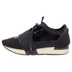 Used Balenciaga Black Neoprene and Patent Race Runner Sneakers Size 37