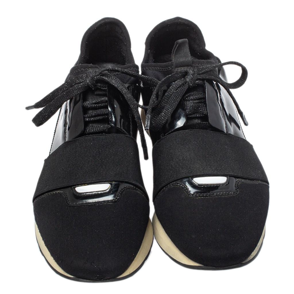 Noir Balenciaga Black Neoprene Race Runner Low Top Sneakers Size 38 en vente
