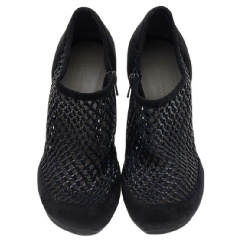 Women's Balenciaga Black Netted Suede Ankle Booties Size 38.5 For Sale