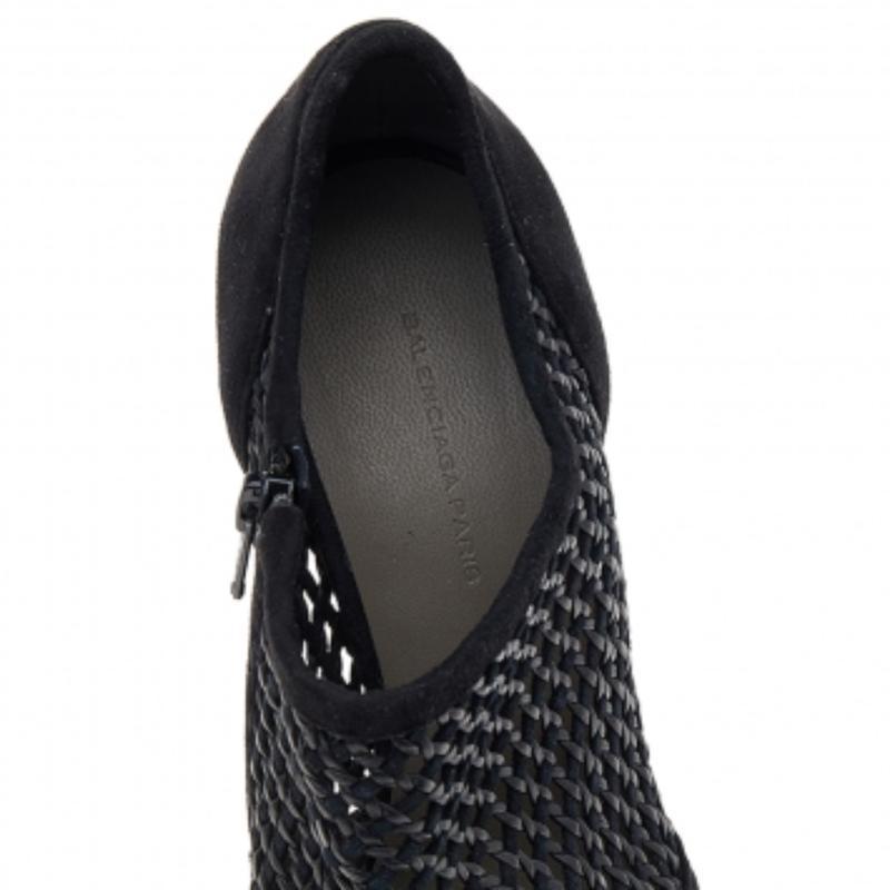 Balenciaga Black Netted Suede Ankle Booties Size 38.5 For Sale 1