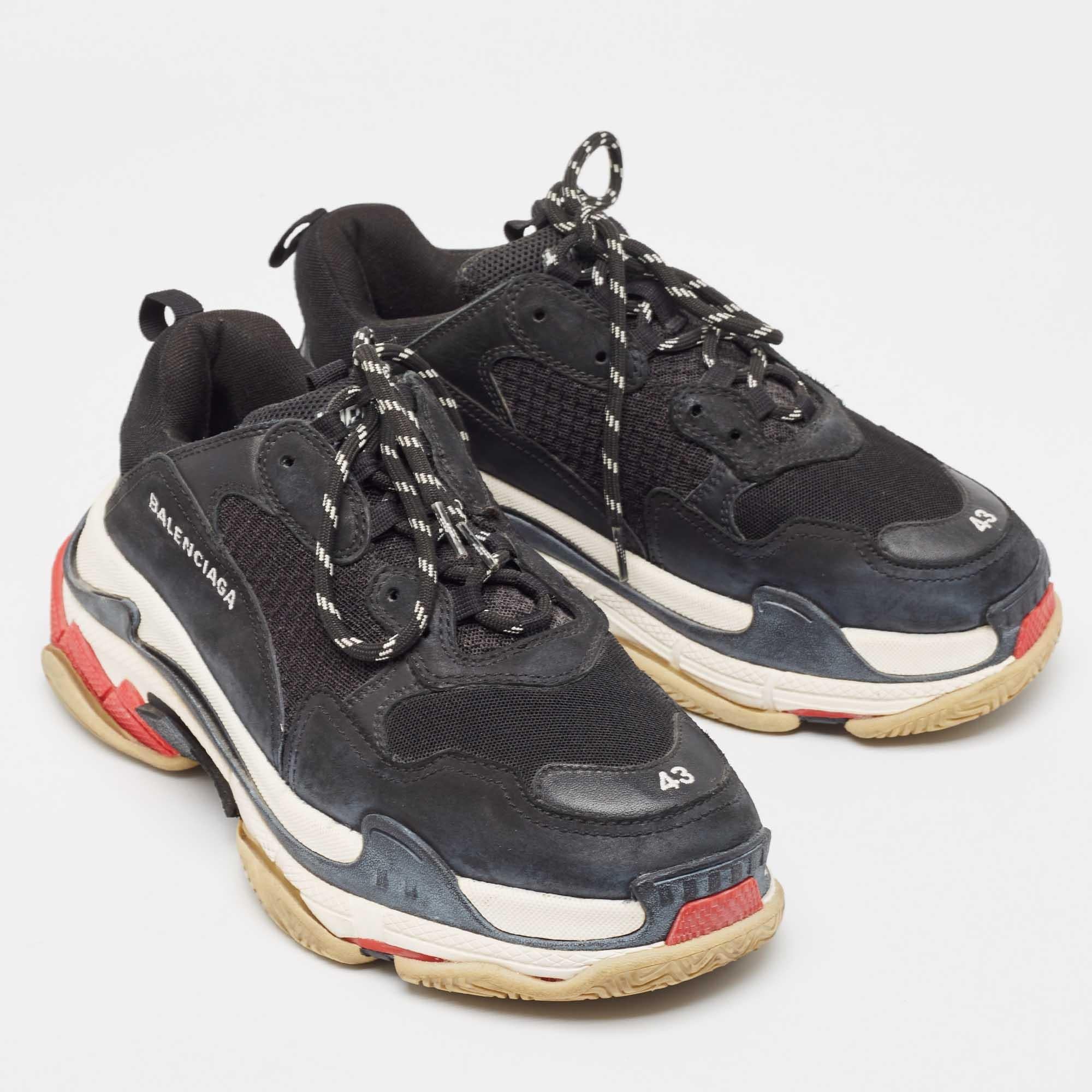 Men's Balenciaga Black Nubuck and Mesh Triple S Sneakers Size 43