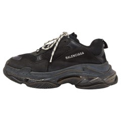 Balenciaga Schwarz Nubuck Leder und Mesh Triple S Low Top Turnschuhe Größe 44