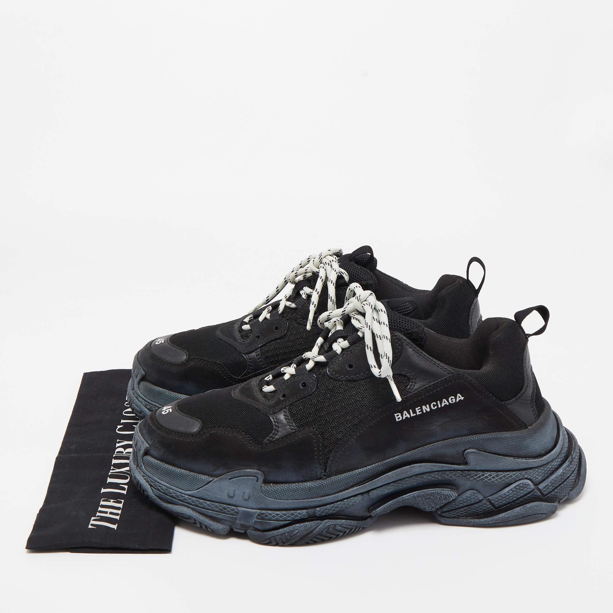 Balenciaga Black Nubuck Leather and Mesh Triple S Low Top Sneakers Size 45 5