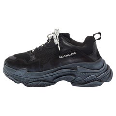Balenciaga Black Nubuck Leather and Mesh Triple S Low Top Sneakers Size 45