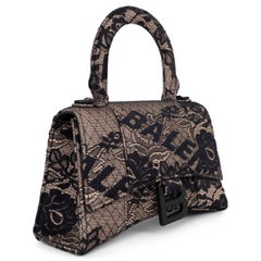 BALENCIAGA black nude HOURGLASS XS LACE Top Handle Bag