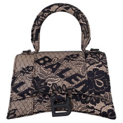 BALENCIAGA black nude HOURGLASS XS LACE Top Handle Bag