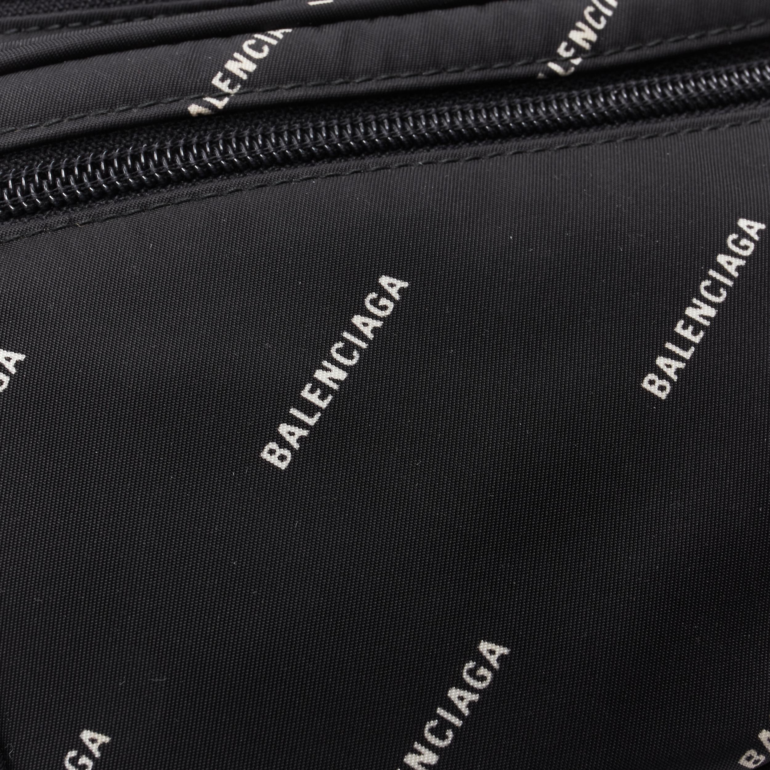 Black BALENCIAGA black nylon all over white logo print crossbody pouch waist bag