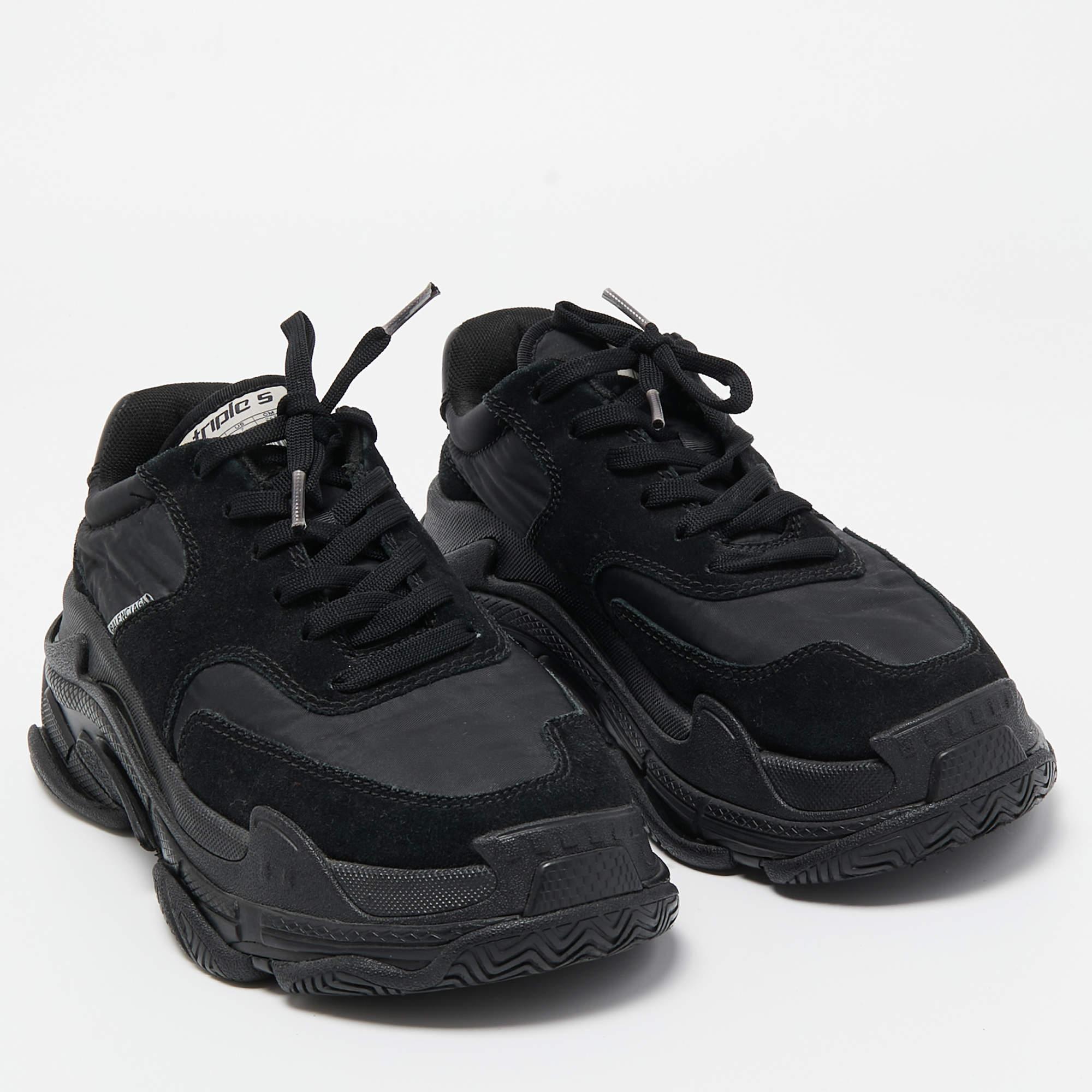Balenciaga Black Nylon and Suede Triple S Sneakers Size 37 1
