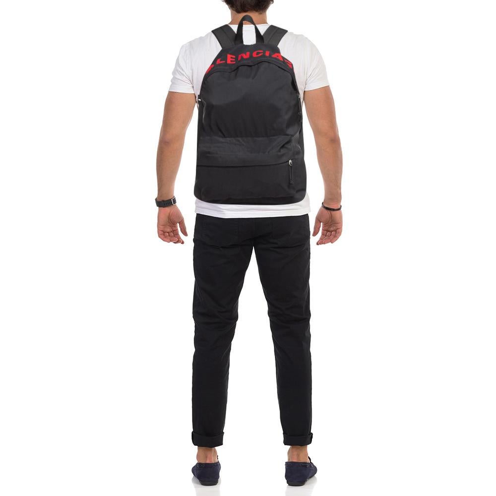 Balenciaga Black Nylon Logo Embroidered Wheel Backpack 8