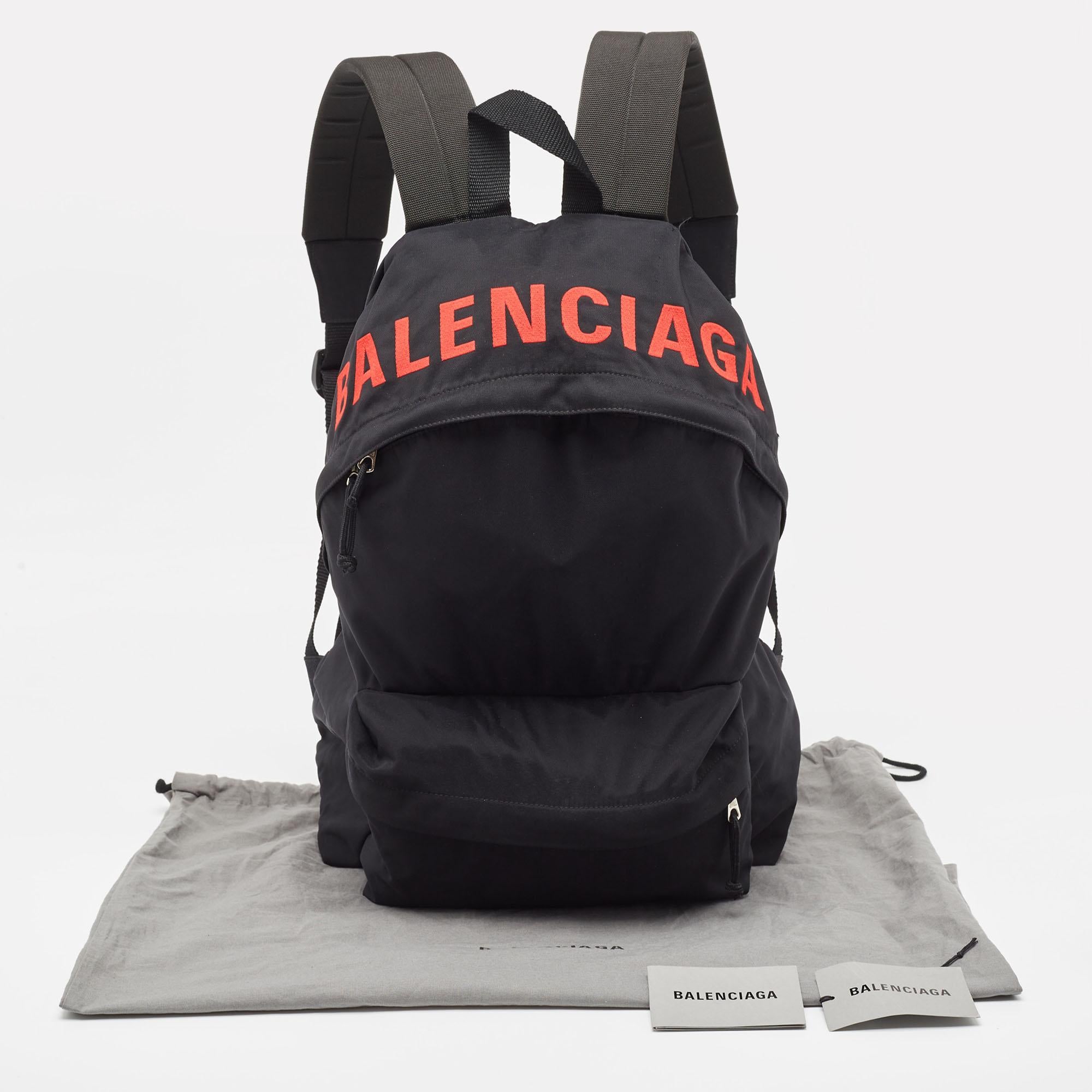 Men's Balenciaga Black Nylon Logo Embroidered Wheel Backpack