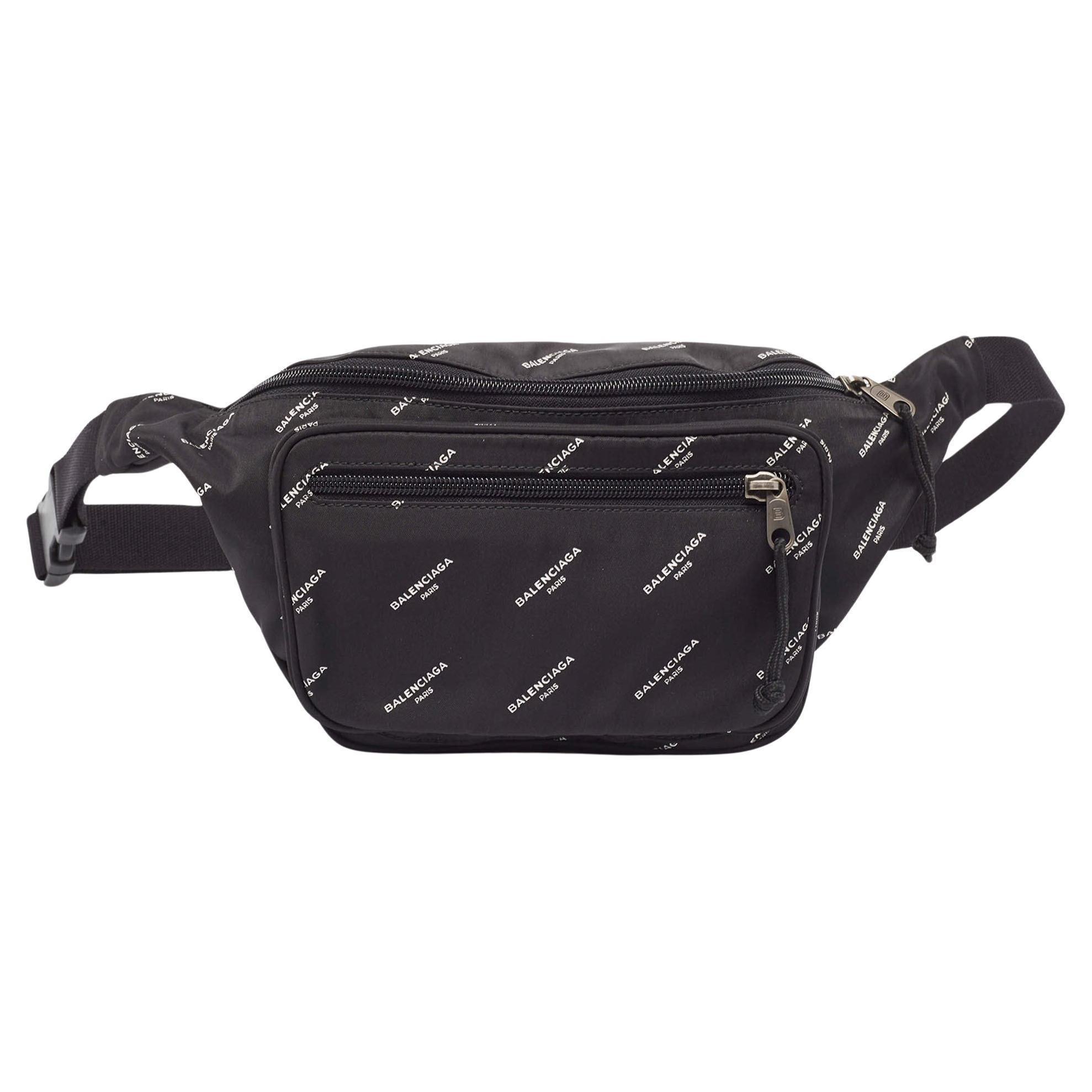 Balenciaga Black Nylon Logo Explorer Belt Bag For Sale