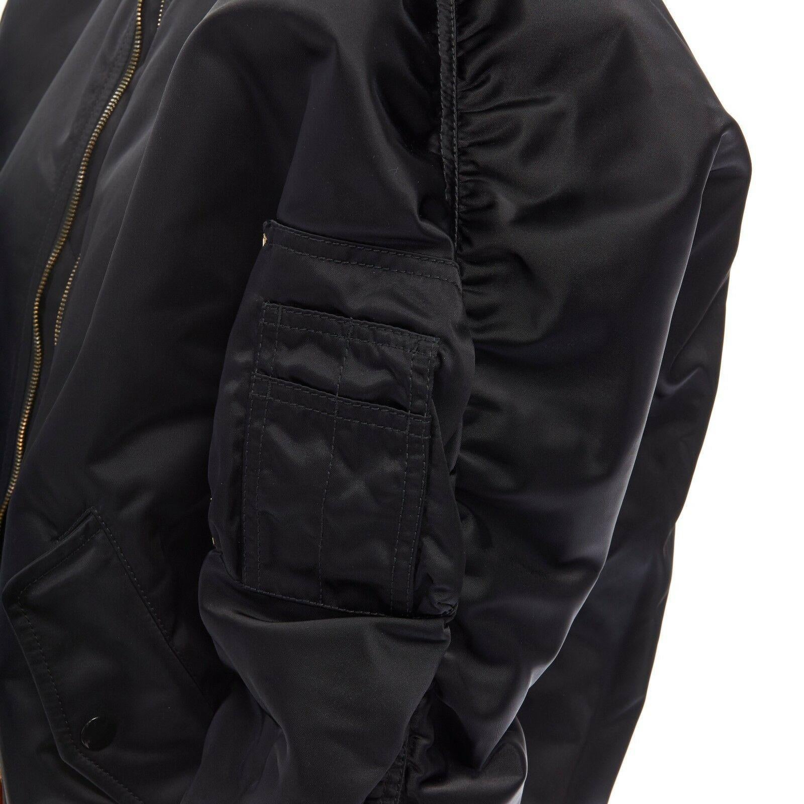 BALENCIAGA black nylon oversized MA-1 reversible orange jacquard bomber jacket S 2