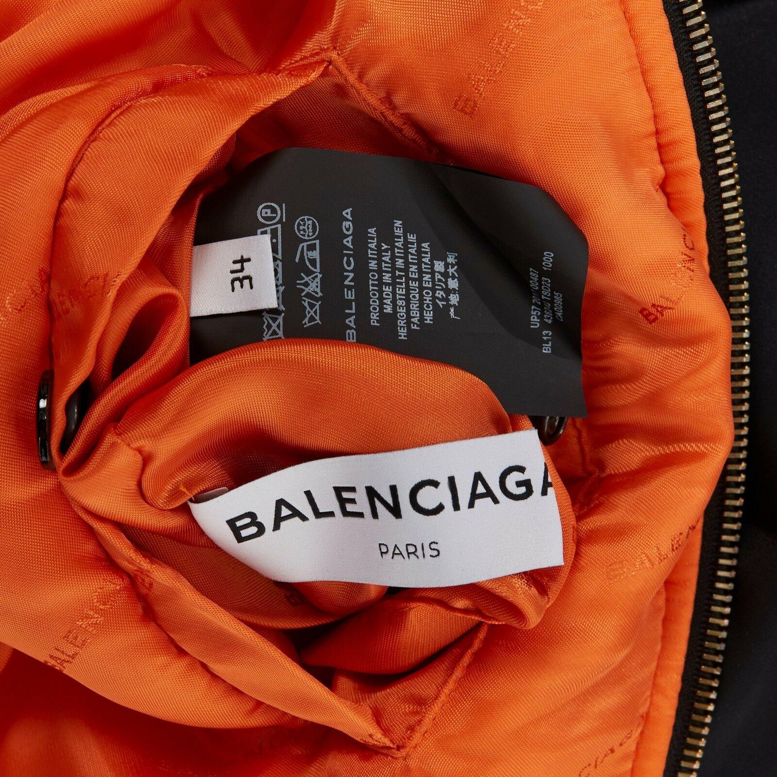 BALENCIAGA black nylon oversized MA-1 reversible orange jacquard bomber jacket S 4