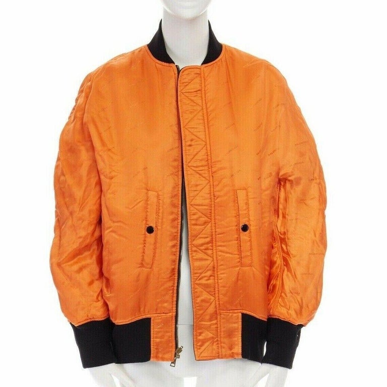 BALENCIAGA black nylon oversized MA-1 reversible orange jacquard bomber ...