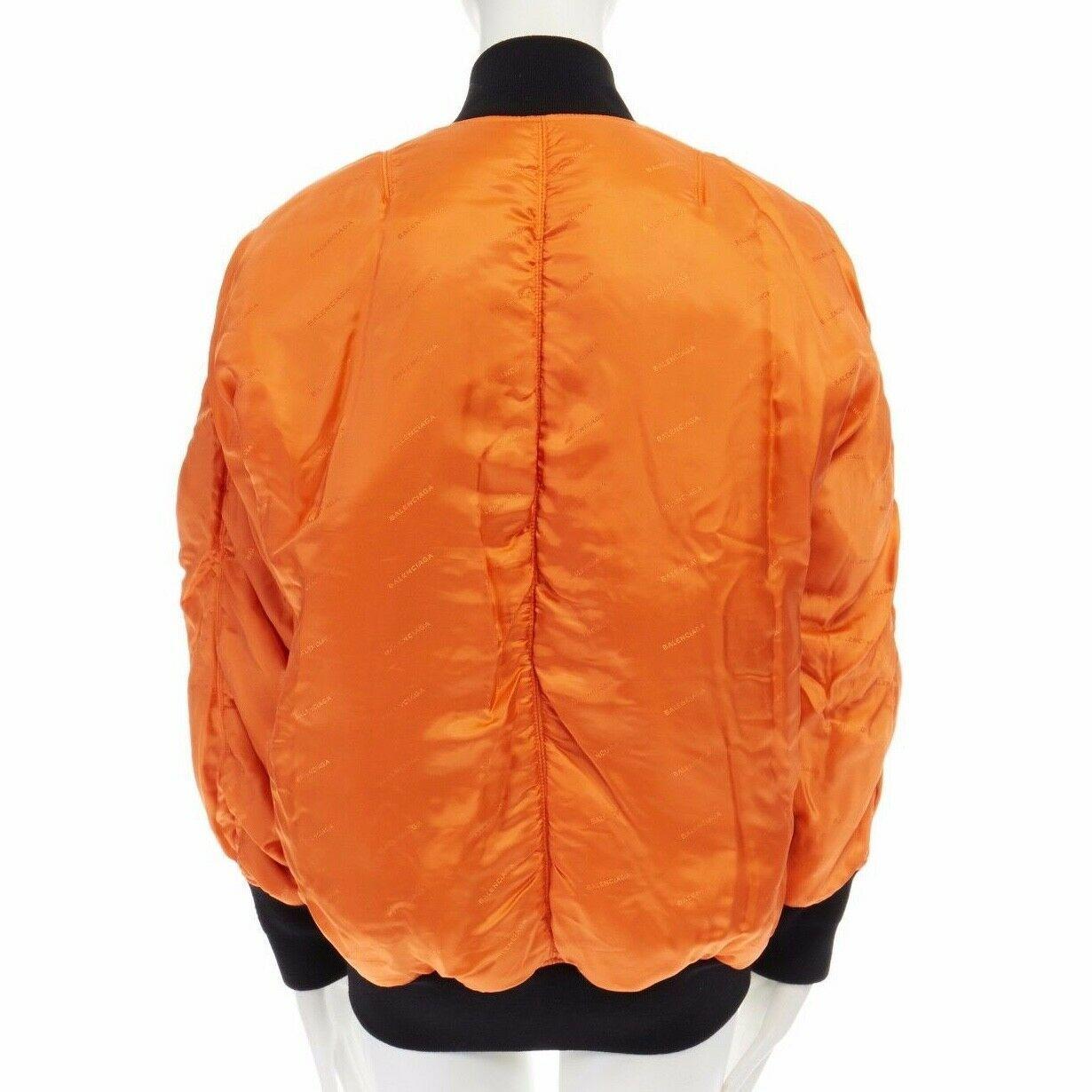 BALENCIAGA black nylon oversized MA-1 reversible orange jacquard bomber jacket S In Excellent Condition In Hong Kong, NT