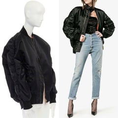 BALENCIAGA black nylon oversized MA-1 reversible orange jacquard bomber jacket S