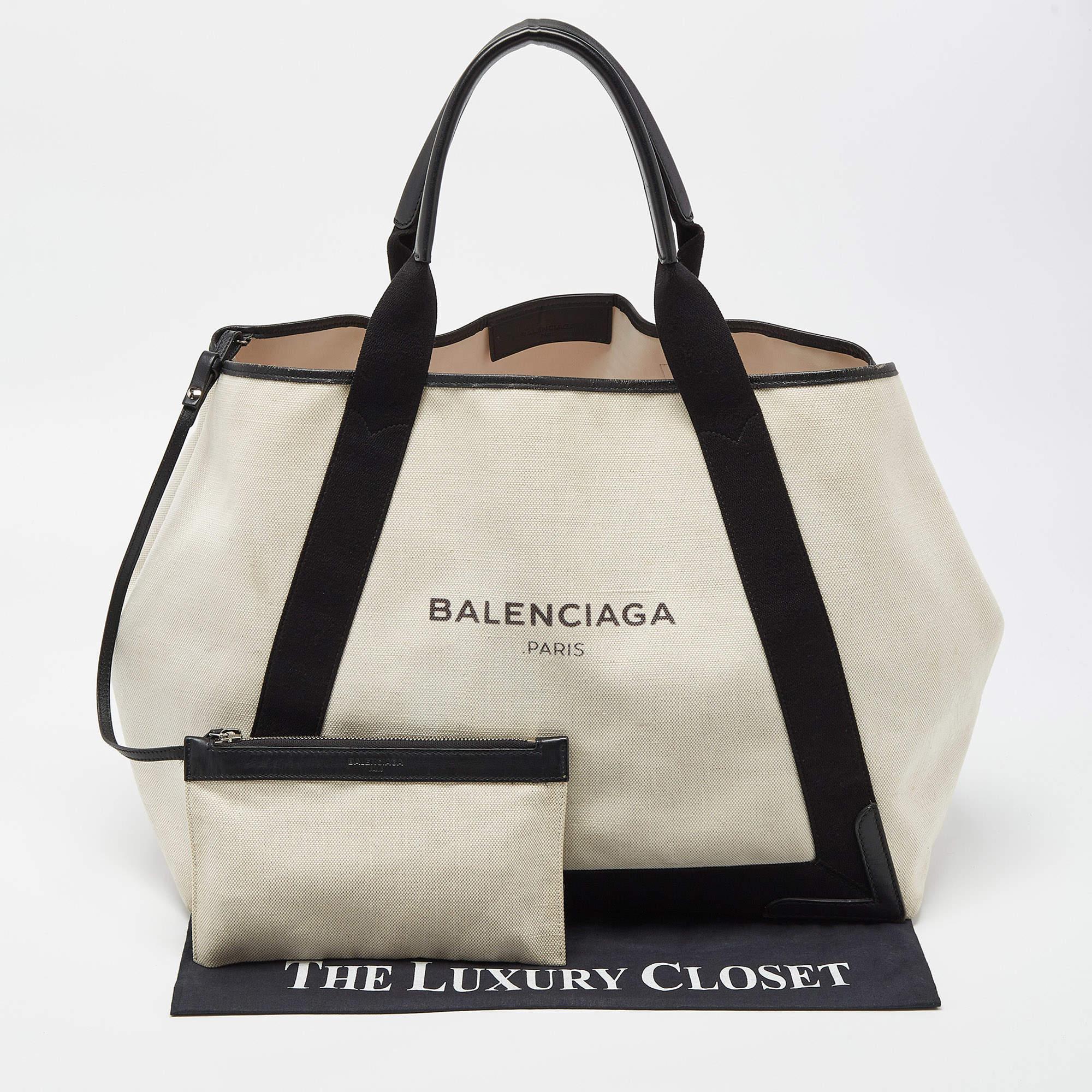Balenciaga Black/Off White Canvas and Leather Large Cabas Tote 8