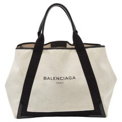Balenciaga Black/Off White Canvas and Leather Large Cabas Tote