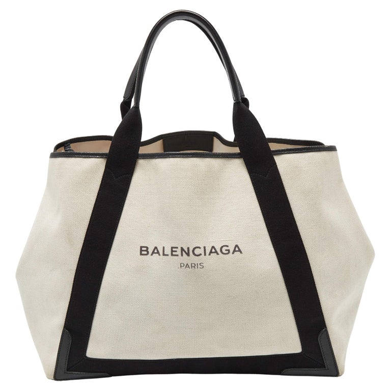 Balenciaga Cream/Black Leather Lune Tote For Sale at 1stDibs