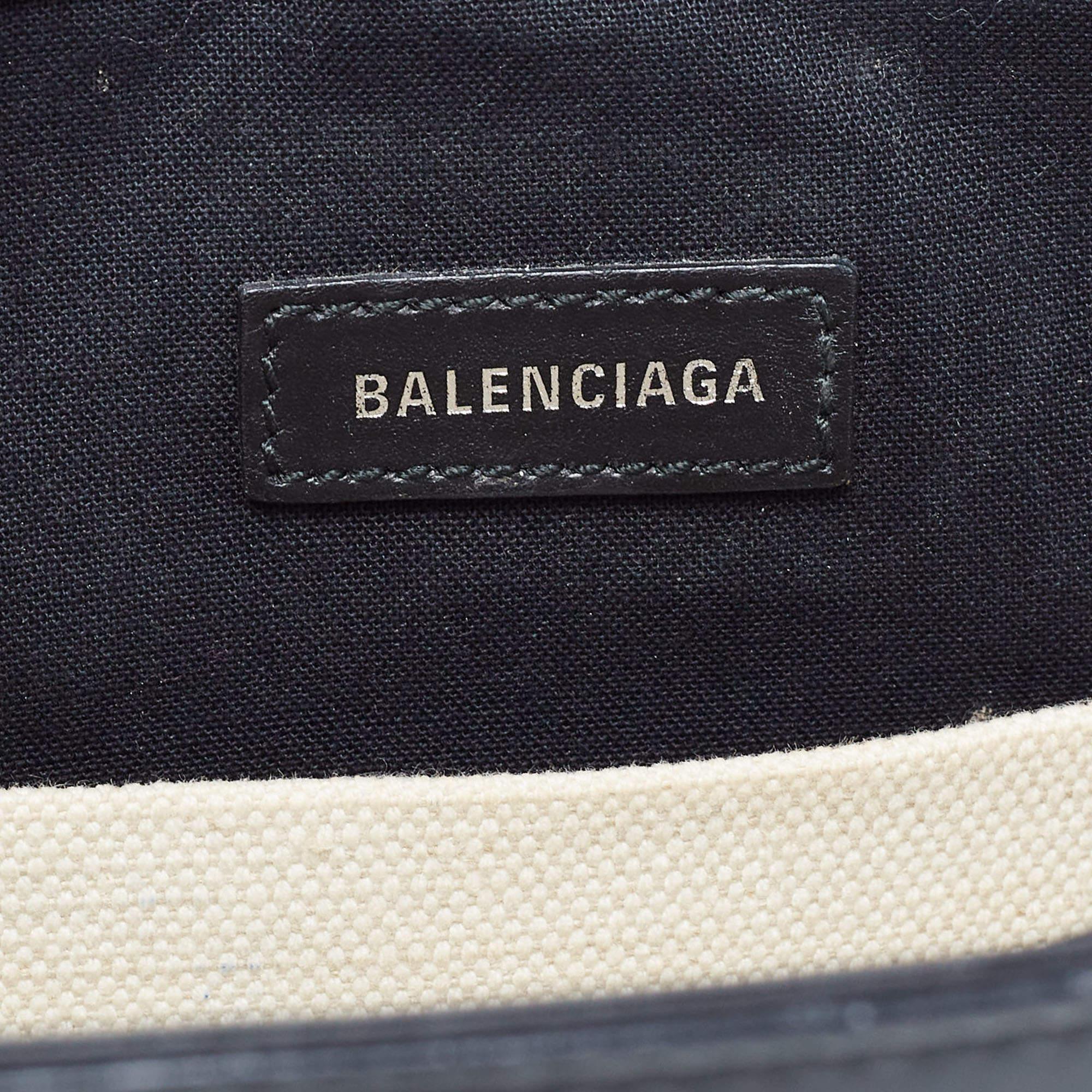 Balenciaga Black/Off-White Canvas and Leather Navy Pochette Crossbody Bag For Sale 7