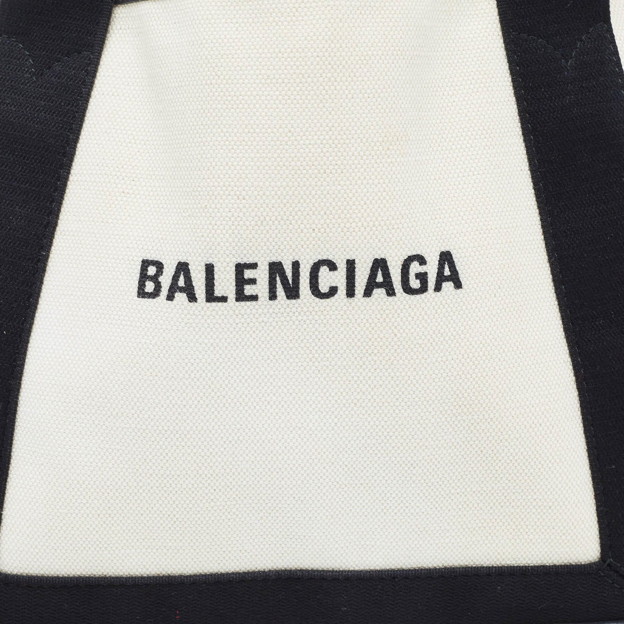 Balenciaga Black/Off White Canvas and Leather Small Cabas Tote 6