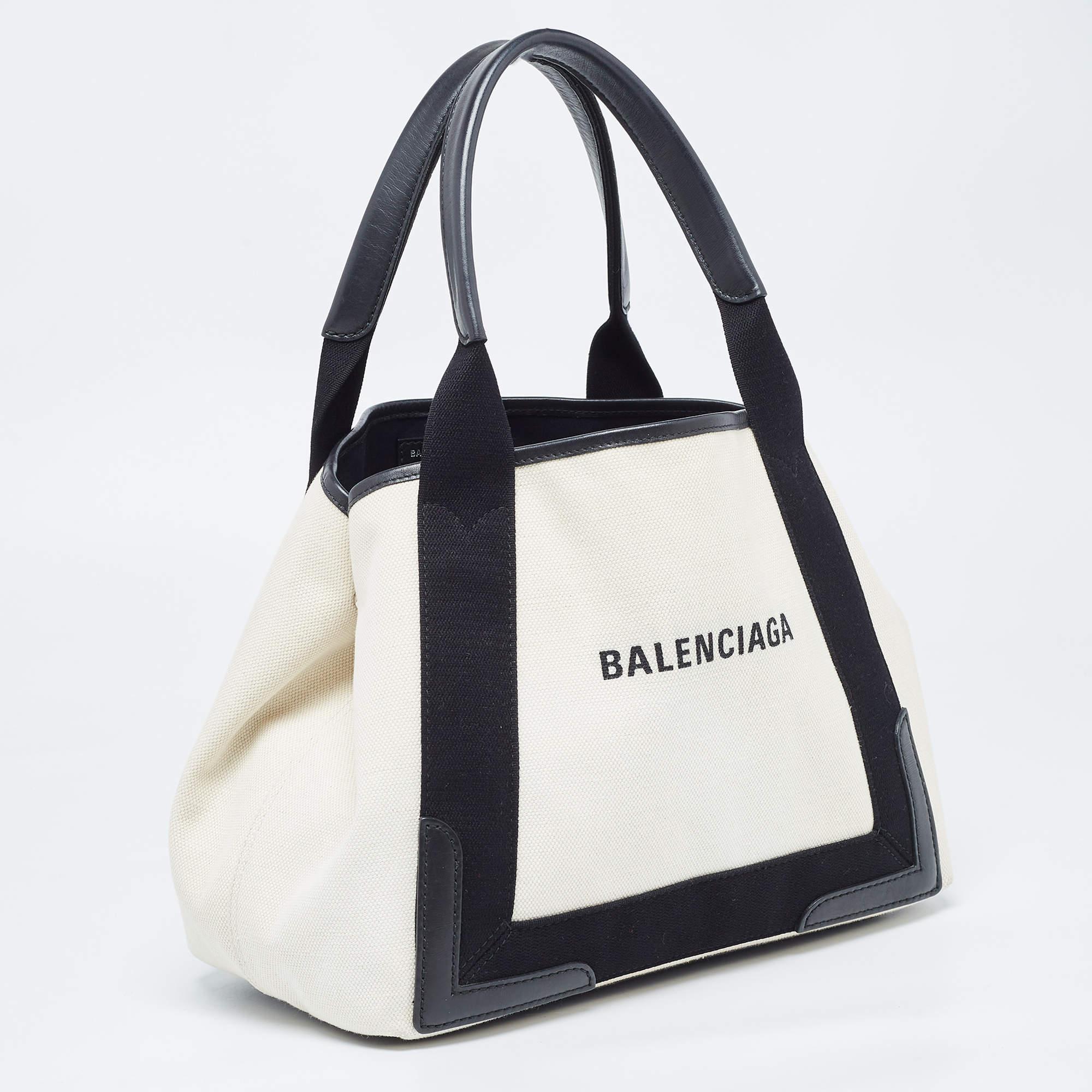 Balenciaga Black/Off White Canvas and Leather Small Cabas Tote 7