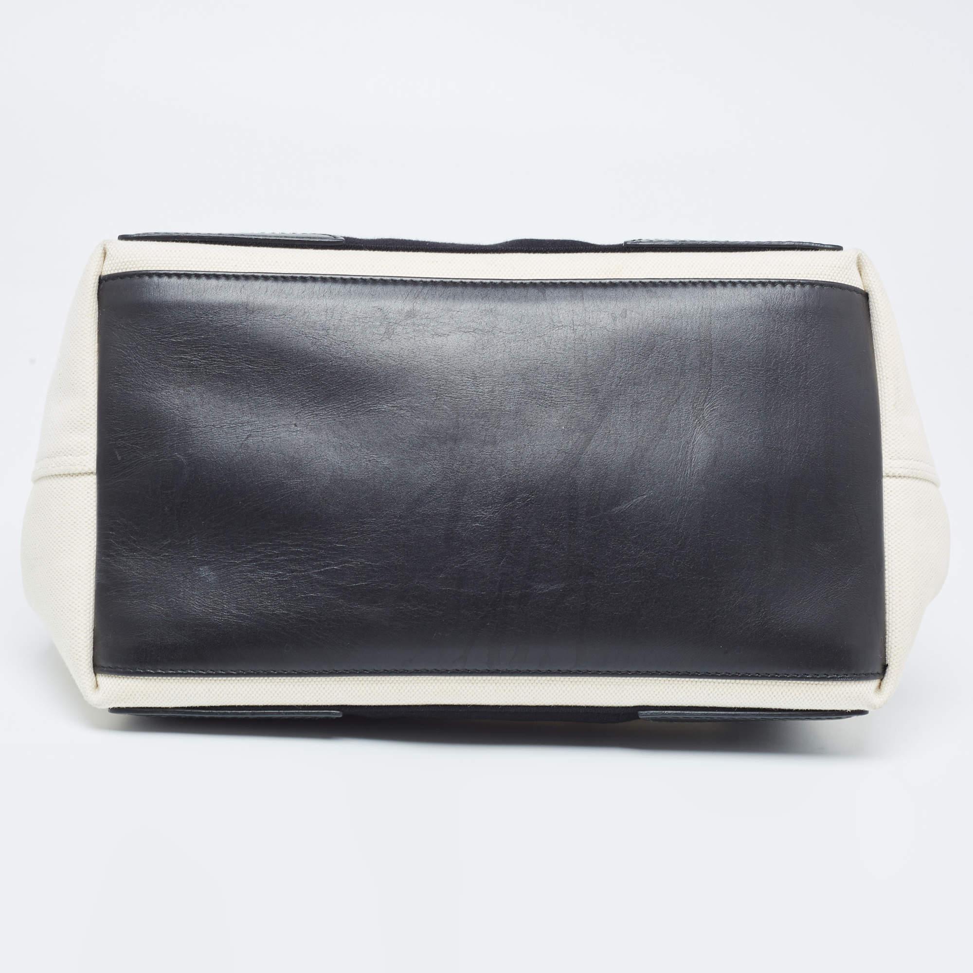 Balenciaga Black/Off White Canvas and Leather Small Cabas Tote 8