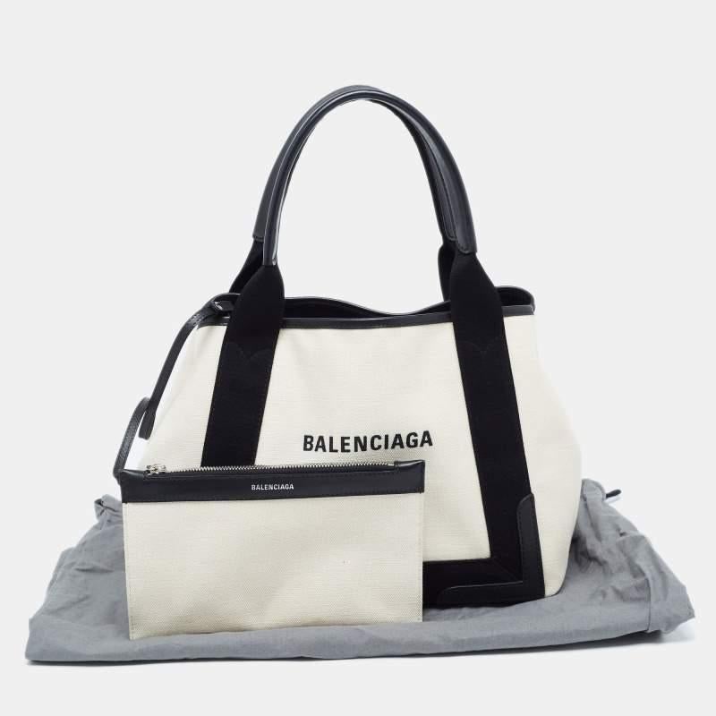 Balenciaga Black/Off White Canvas and Leather Small Cabas Tote 2