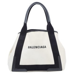 Balenciaga Black/Off White Canvas and Leather Small Cabas Tote