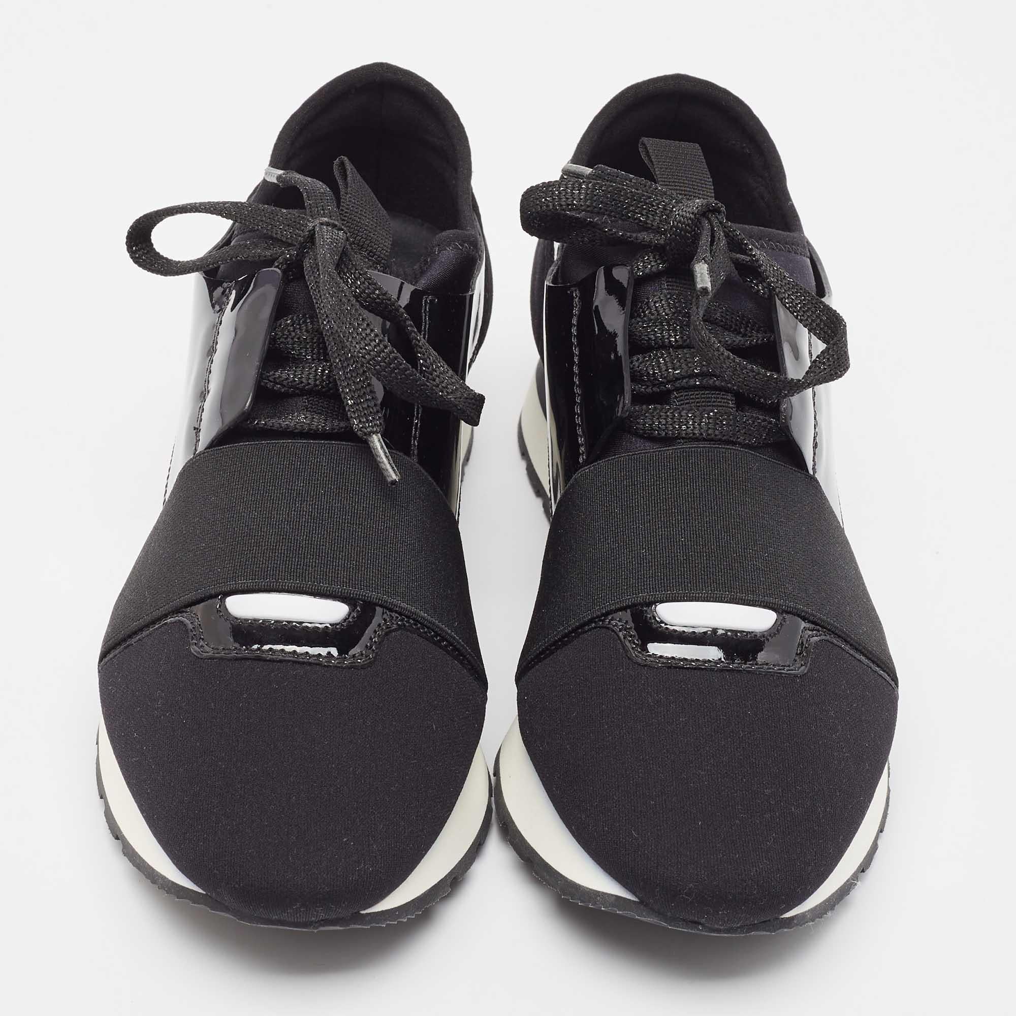 Balenciaga Black Patent and Fabric Race Runner Sneakers Size 37 In Fair Condition In Dubai, Al Qouz 2