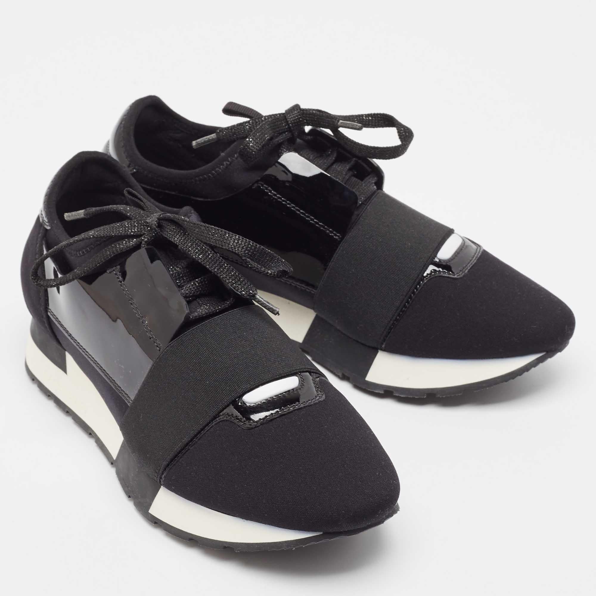 Women's Balenciaga Black Patent and Fabric Race Runner Sneakers Size 37
